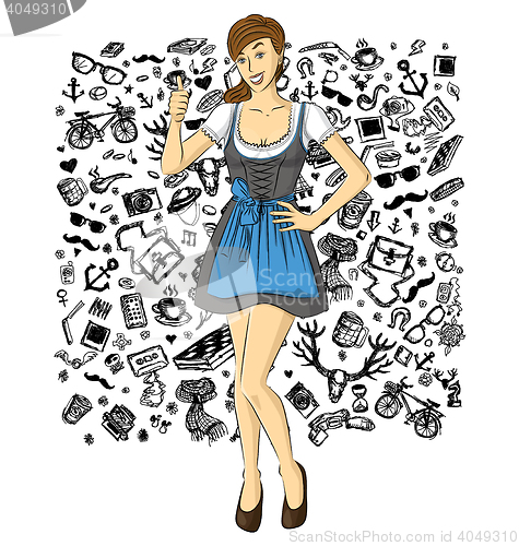 Image of Vector Cute Woman In Drindl On Oktoberfest