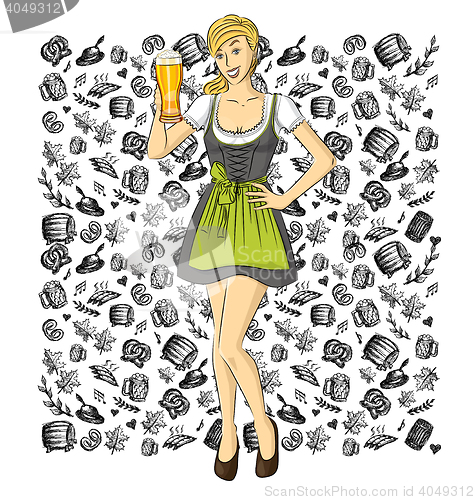 Image of Vector Cute Woman In Drindl On Oktoberfest