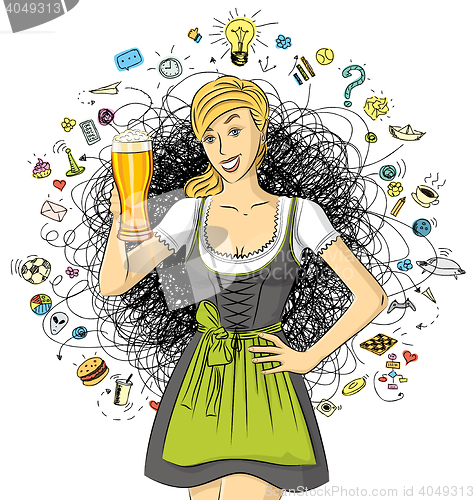 Image of Vector Cute Woman In Drindl On Oktoberfest