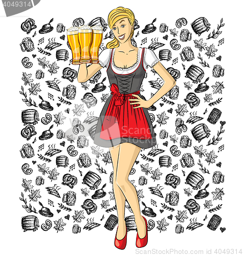 Image of Vector Cute Woman In Drindl On Oktoberfest