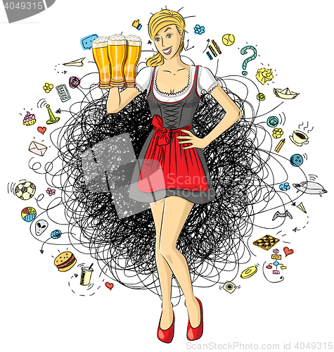 Image of Vector Cute Woman In Drindl On Oktoberfest