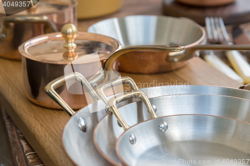 Image of new copper cookware - pots and pans