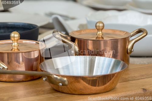 Image of new copper cookware - pots and pans