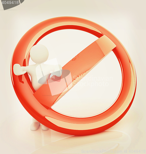 Image of 3d person and stop sign . 3D illustration. Vintage style.