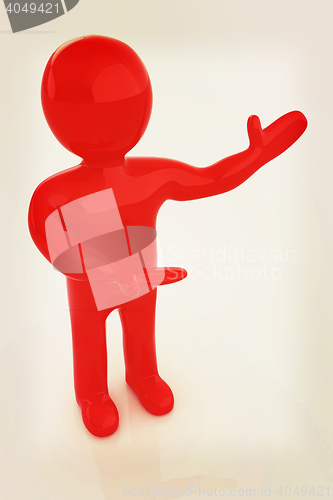 Image of 3d people - man, person presenting - pointing. . 3D illustration