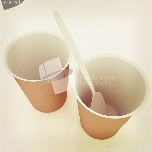 Image of fast-food disposable tableware. 3D illustration. Vintage style.