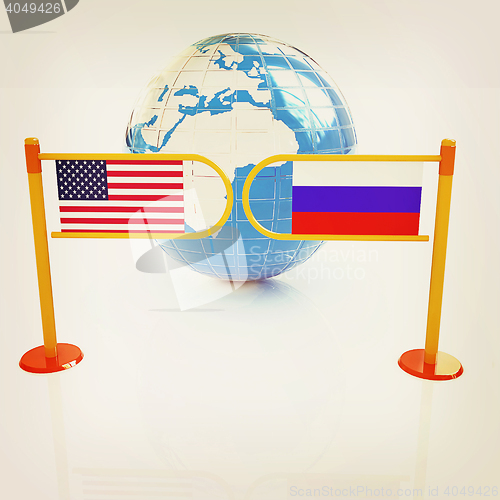 Image of Three-dimensional image of the turnstile and flags of USA and Ru