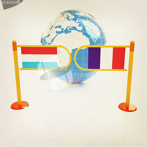 Image of Three-dimensional image of the turnstile and flags of France and