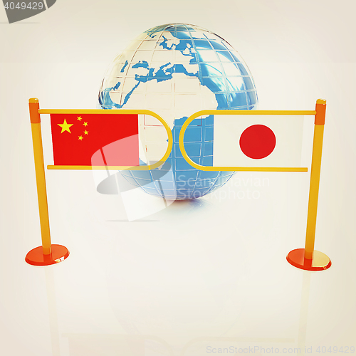 Image of Three-dimensional image of the turnstile and flags of China and 