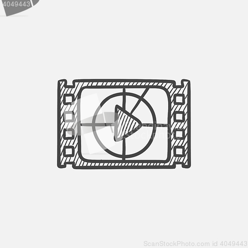 Image of Film strip with play button sketch icon.