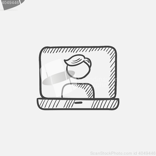 Image of Laptop with man on screen sketch icon.
