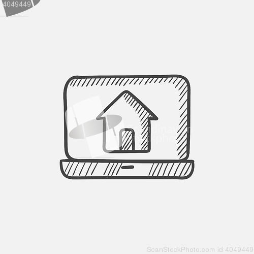 Image of Laptop with home on the screen sketch icon.