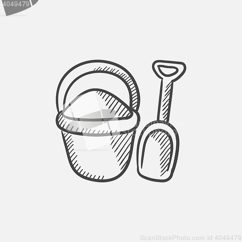 Image of Bucket and spade for children sketch icon.