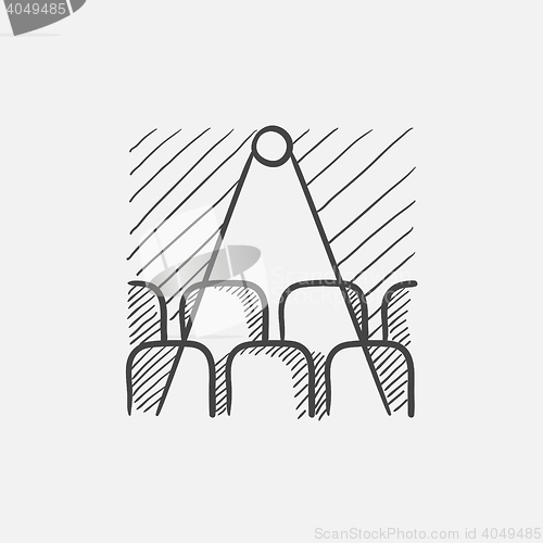 Image of Movie theater with empty seats and projector sketch icon.