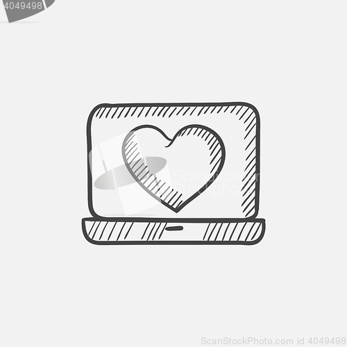 Image of Laptop with heart symbol on screen sketch icon.
