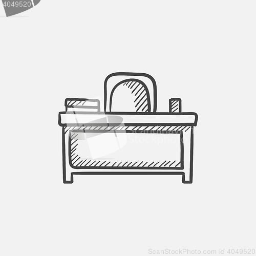 Image of Desk and chair sketch icon.