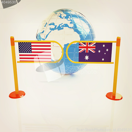 Image of Three-dimensional image of the turnstile and flags of USA and Au