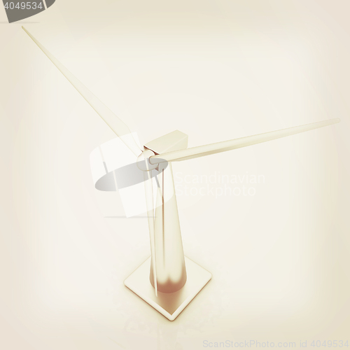 Image of Wind turbine isolated on white . 3D illustration. Vintage style.