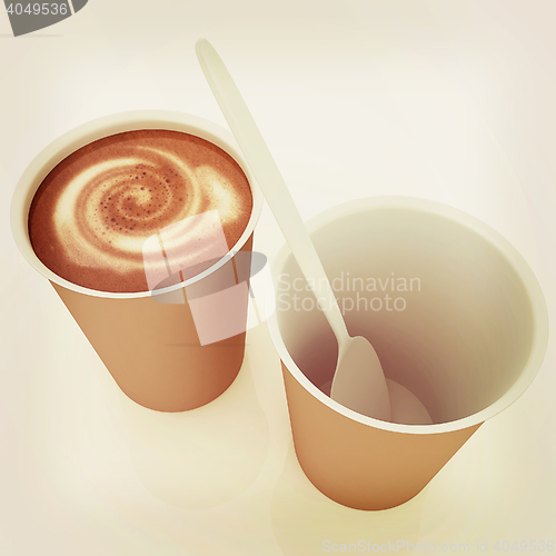 Image of Coffe in fast-food disposable tableware. 3D illustration. Vintag