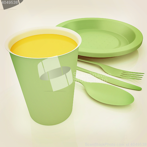 Image of Fast-food disposable tableware. 3D illustration. Vintage style.