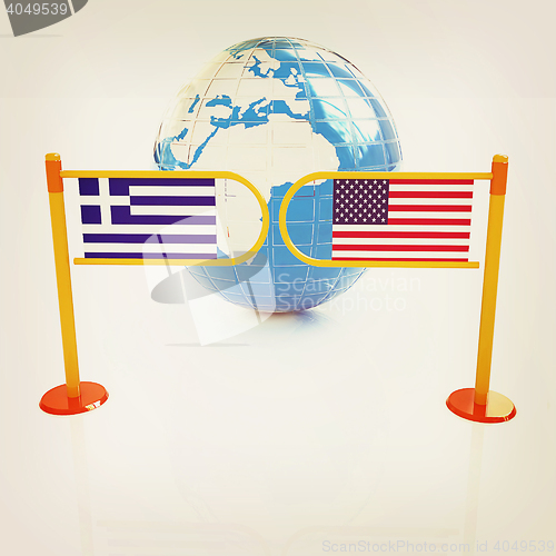 Image of Three-dimensional image of the turnstile and flags of USA and Gr