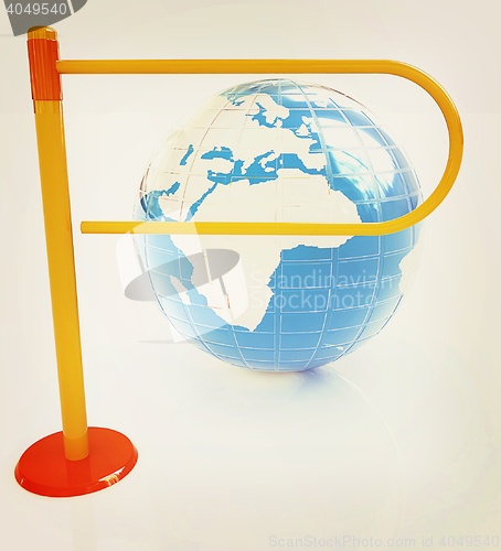 Image of Three-dimensional image of the turnstile and earth on a white ba