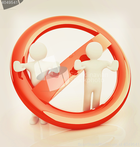 Image of 3d persons and stop sign . 3D illustration. Vintage style.