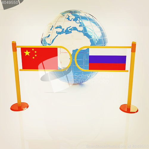 Image of Three-dimensional image of the turnstile and flags of China and 