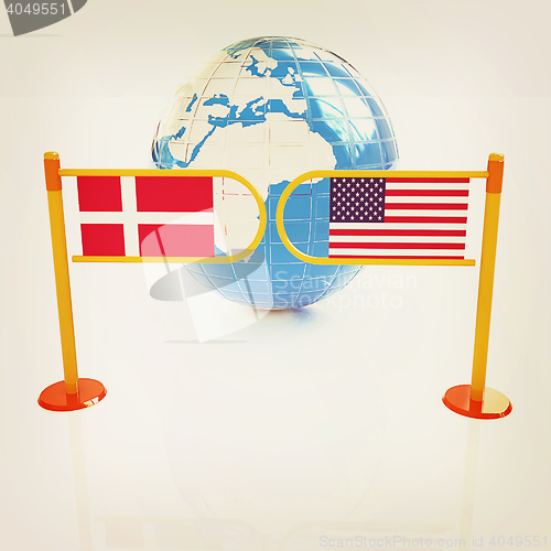 Image of Three-dimensional image of the turnstile and flags of Denmark an