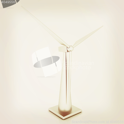 Image of Wind turbine isolated on white . 3D illustration. Vintage style.