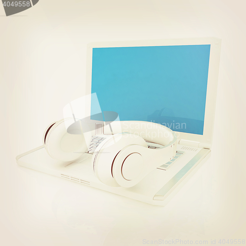 Image of Headphone and Laptop . 3D illustration. Vintage style.