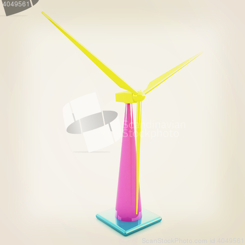 Image of Wind turbine isolated on white . 3D illustration. Vintage style.