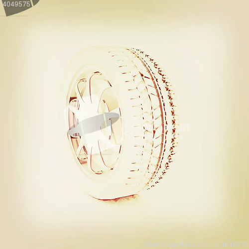 Image of car wheels icon. 3D illustration. Vintage style.