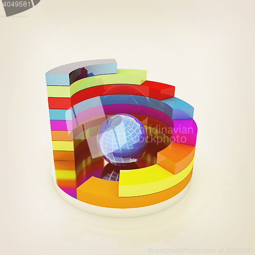 Image of Abstract colorful structure with blue bal in the center. 3D illu