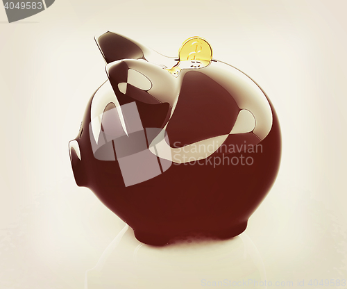 Image of Glossy black piggybank. 3D illustration. Vintage style.