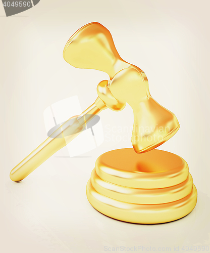 Image of Gold gavel isolated on white background. 3D illustration. Vintag