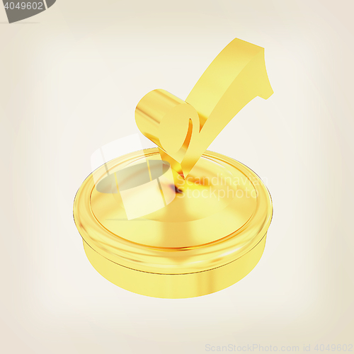 Image of illustration of gold checkmark on isolated background . 3D illus