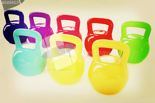 Image of Colorful weights . 3D illustration. Vintage style.
