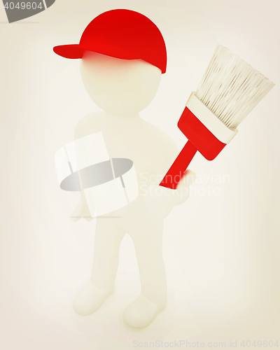 Image of 3d man with paint brush . 3D illustration. Vintage style.