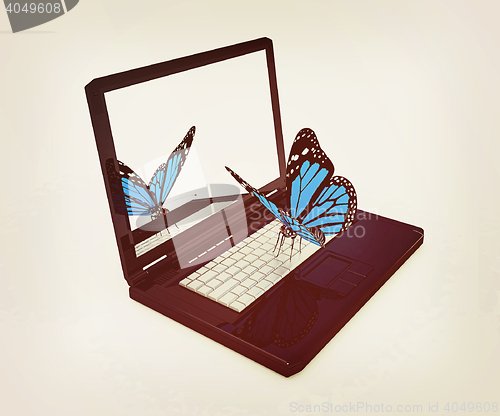 Image of butterfly on a notebook. 3D illustration. Vintage style.