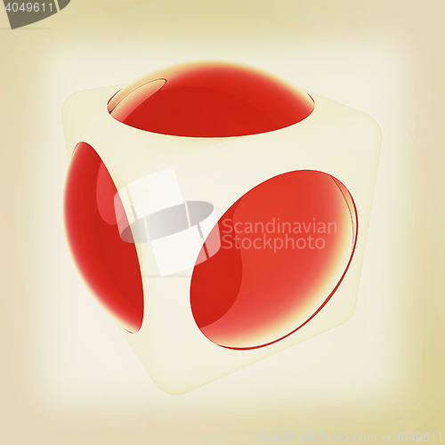 Image of Sphere in a cube 3d design element. 3D illustration. Vintage sty