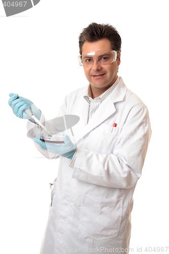 Image of Scientist or biologist using  pipette