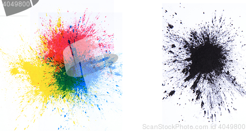 Image of cmyk toner powder (cyan, magenta, yellow, black)