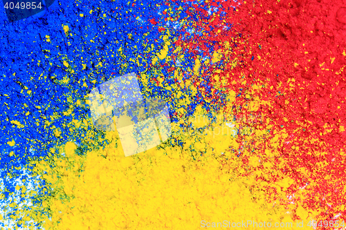 Image of cmyk toner powder (cyan, magenta, yellow, black)