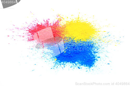 Image of cmyk toner powder (cyan, magenta, yellow, black)