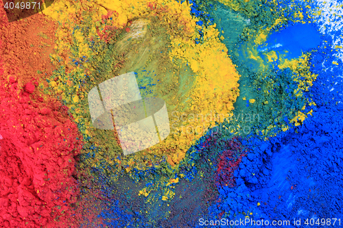Image of cmyk toner powder (cyan, magenta, yellow, black)