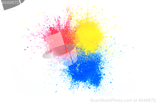 Image of cmyk toner powder (cyan, magenta, yellow, black)