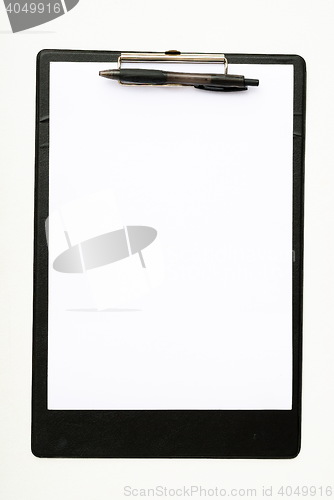 Image of Black clipboard with a pen isolated