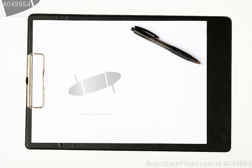 Image of Black clipboard with a pen isolated