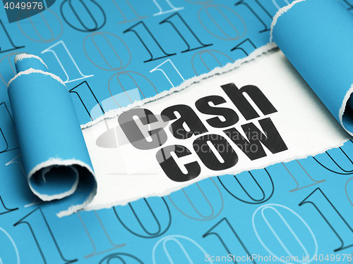 Image of Business concept: black text Cash Cow under the piece of  torn paper
